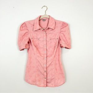 Guess pink western puff sleeve button down shirt - Size Medium